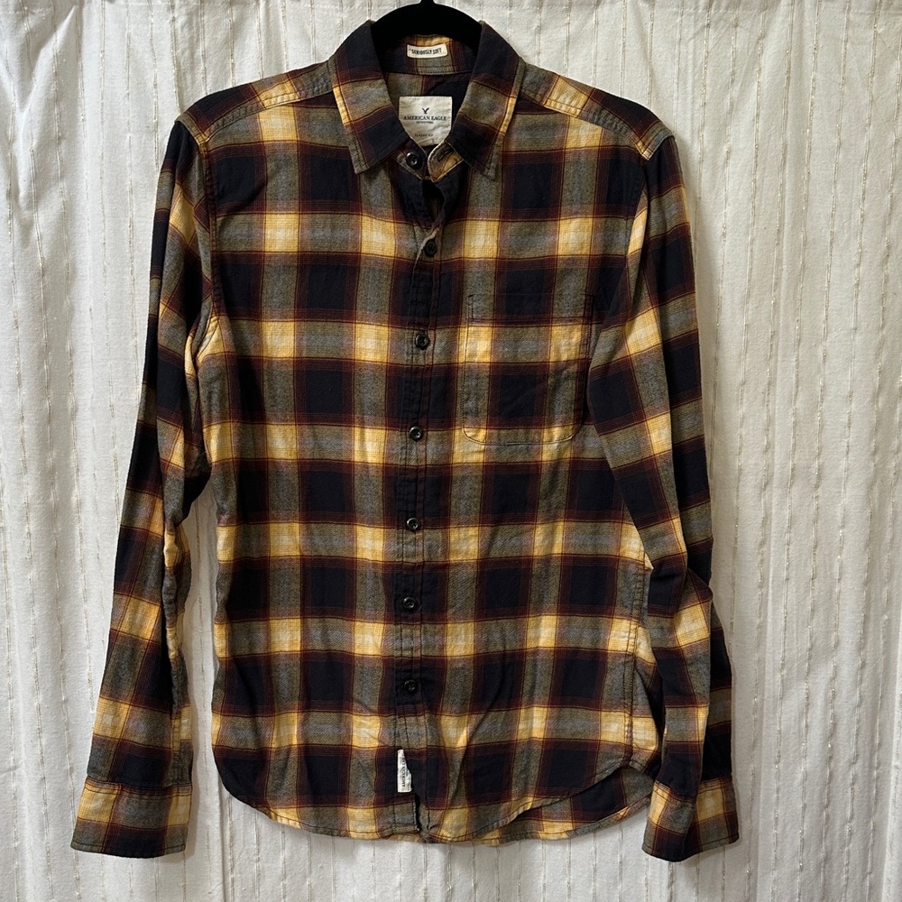 American Eagle Outfitters Black and Yellow Plaid Shirt